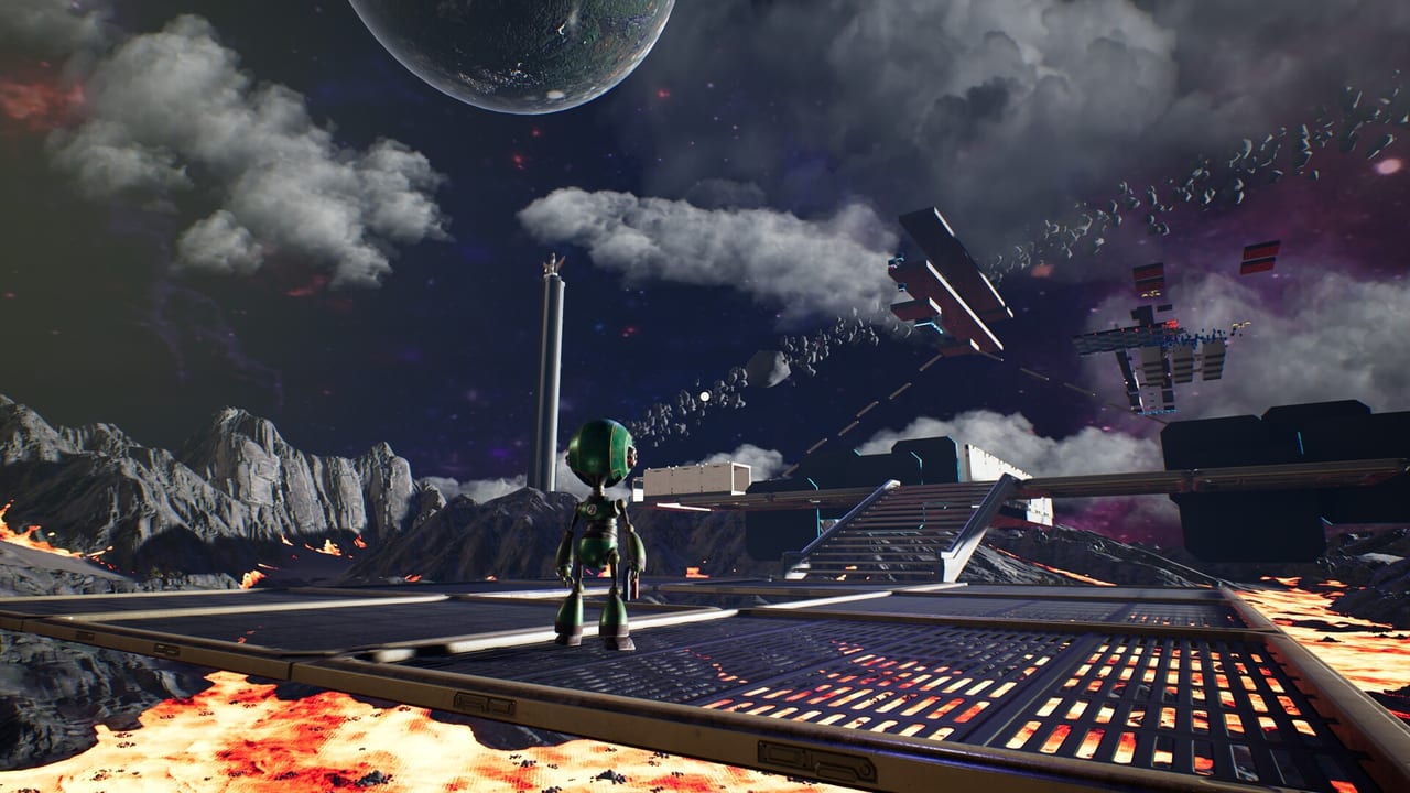 Clingy — players magnetically tethered together above a shattered moonscape