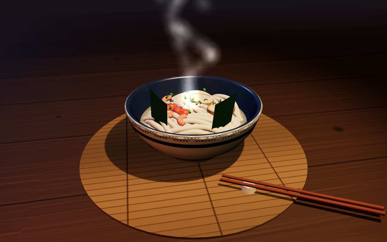 Ramen — Thick udon noodles in tonkotsu with shrimp and lobster bites