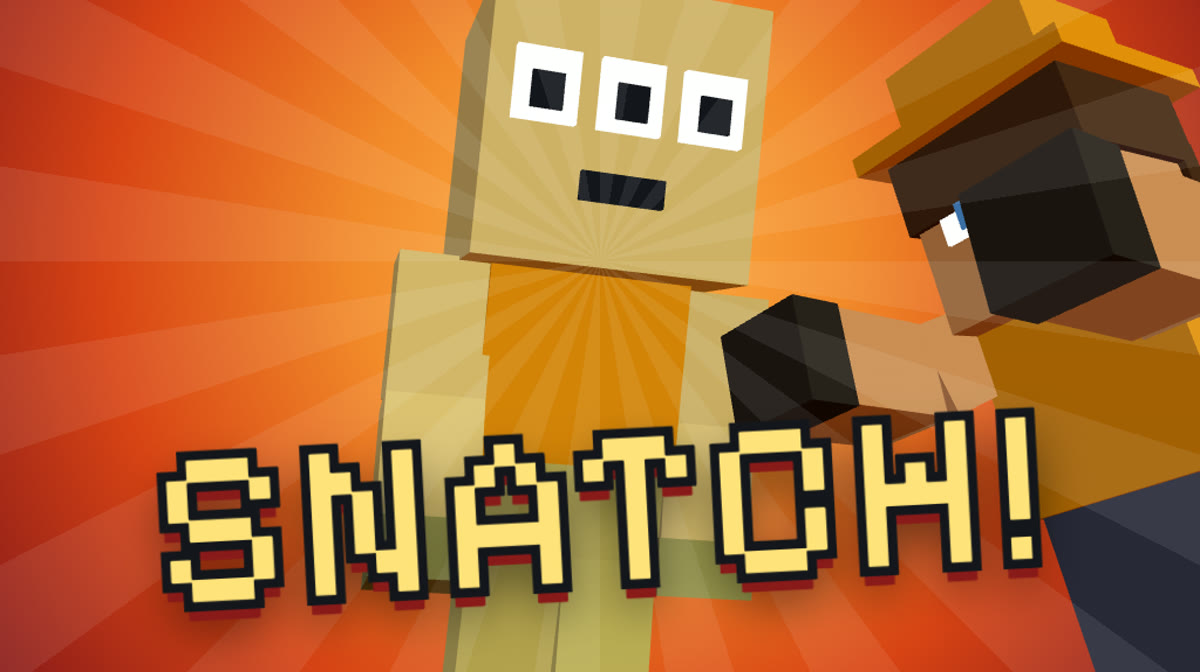 Snatch! key art — GLEEP, a haloed three-eyed creature, flees as a thief lunges after it